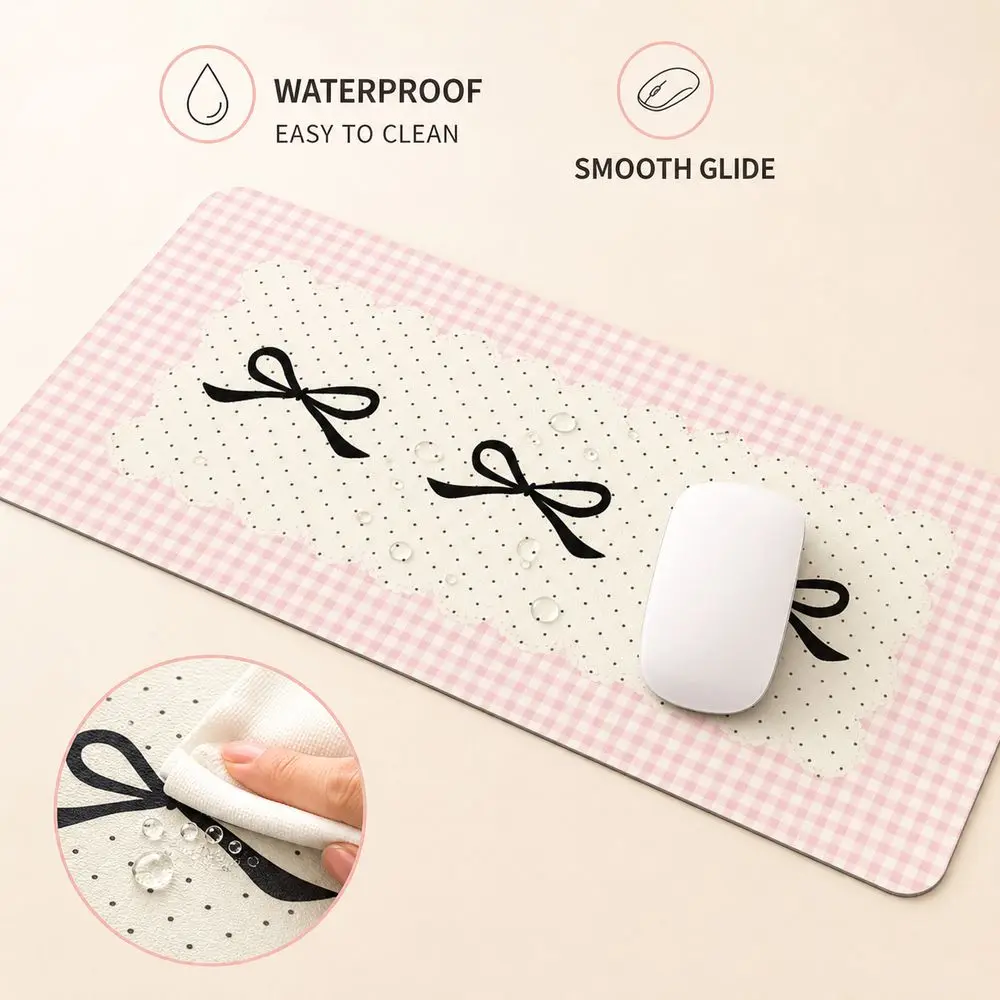Cute Bow Print Mouse Pad PU Leather Non Slip Gaming Mousepad Computer Mousepad Laptop Keyboard