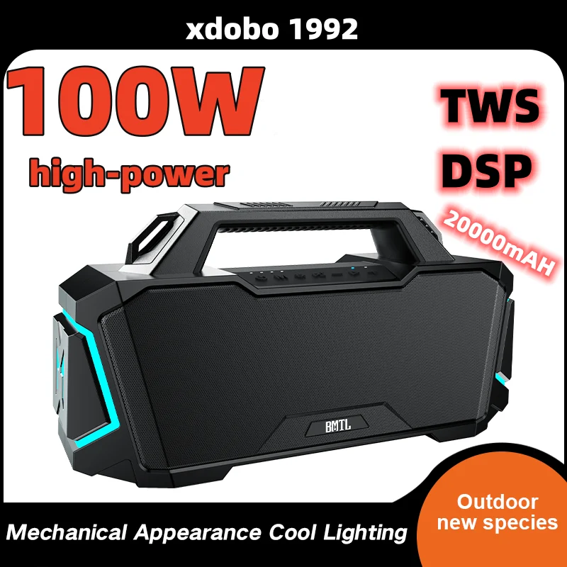 

XDobo1992 100W high-power caixa de som bluetooth handle outdoor waterproof speaker RGB light effect subwoofer sound system