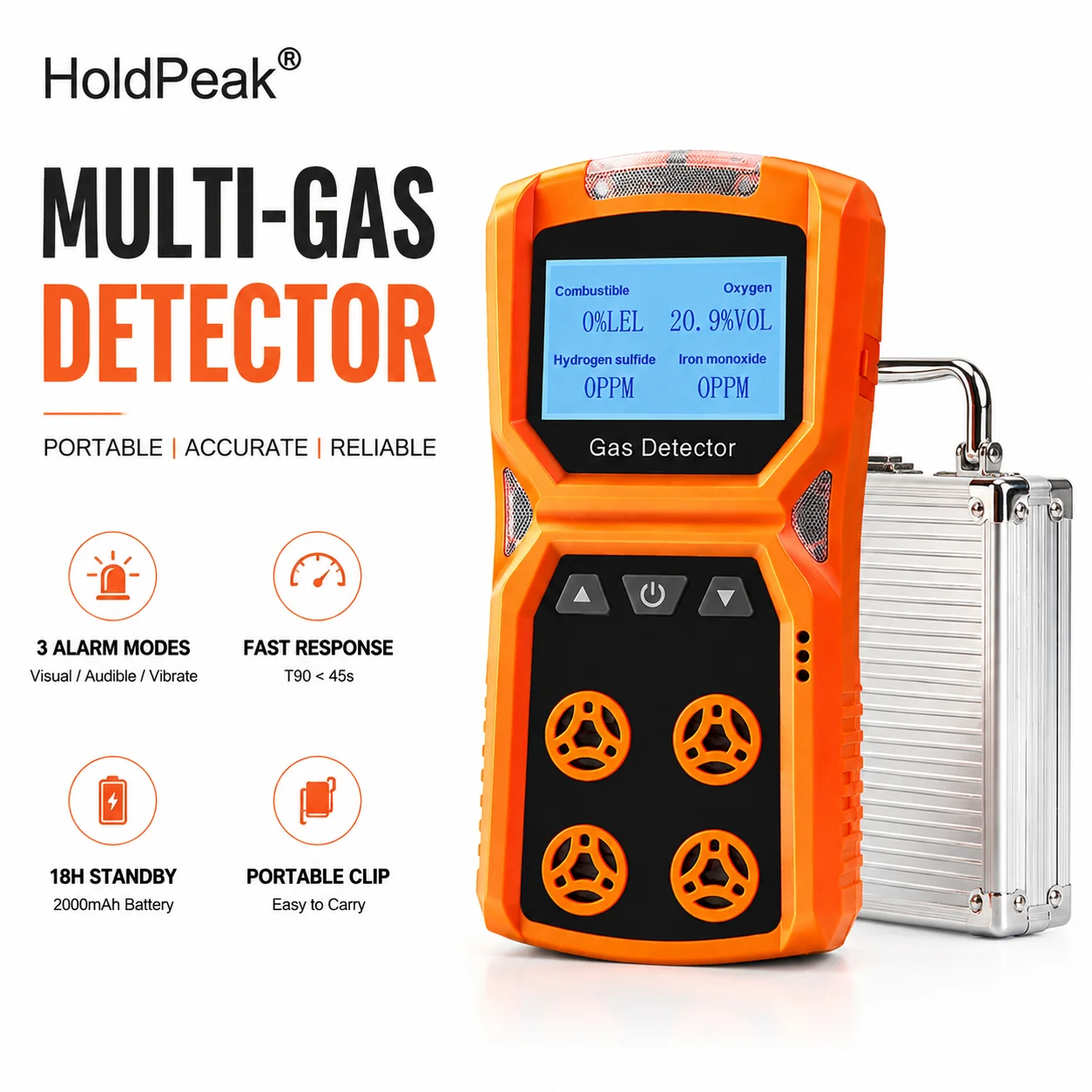 4 Gas Monitor Portable Multi Gas Detector with Triple Alarm, High Accuracy, CE Certified for Confined Space Safety