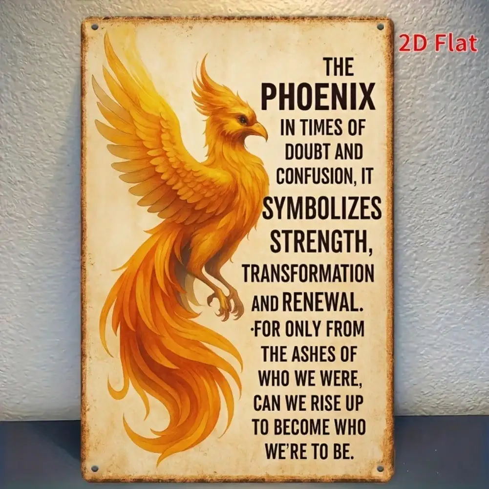 Vintage Phoenix Metall-Wandkunst – Goldenes Phoenix-Ketten-Design, 8x12 Zoll robustes Blechschild, Retro-Dekoration für Zuhause, Bar, Café