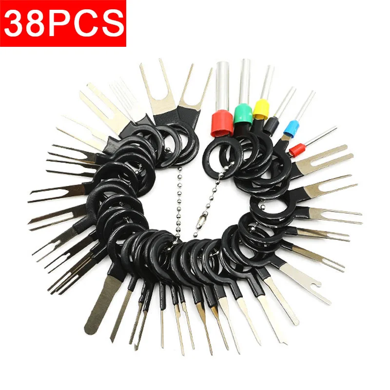 38pcs/lot Terminal Extractor 38-Piece Disassembly Automotive Wiring Harness Plug Unlocking Tool Round Tip Double Pin Key