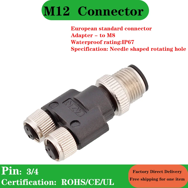 

Male M12 to Female M8 3 4 5 6 8 Pins Adapter Y I Shape A B D Coding Connectors Splitter Plastic Waterproof IP67 Plug