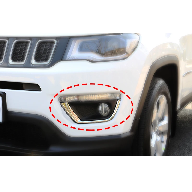 For Jeep Compass 2017+ Car Exterior Accessories ABS Chrome Car Front Fog Lamp Light Decoration Cover Trim Frame Stickers