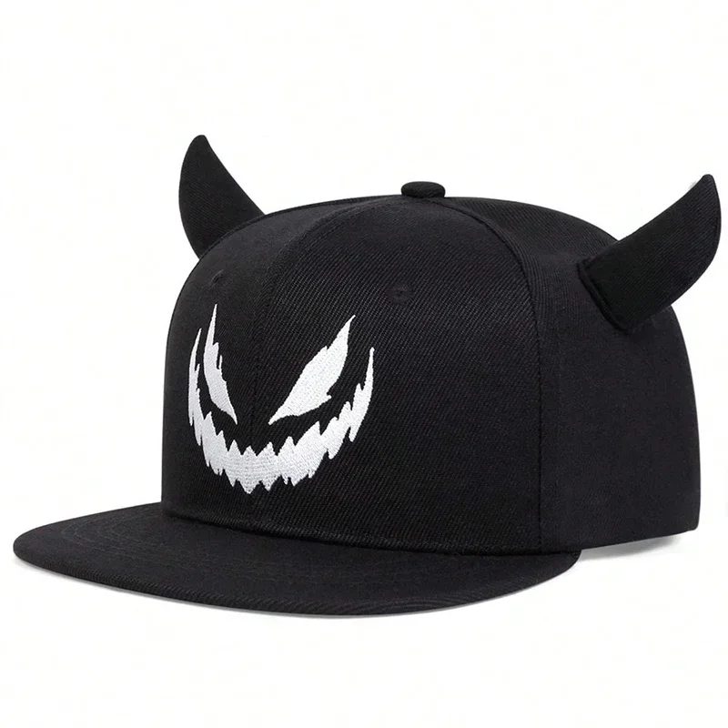 Unisex Smiling Face And Cow Horn Hip-hop Hats Spring And Autumn Outdoor Adjustable Sports Casual Baseball Caps Sunscreen Hat
