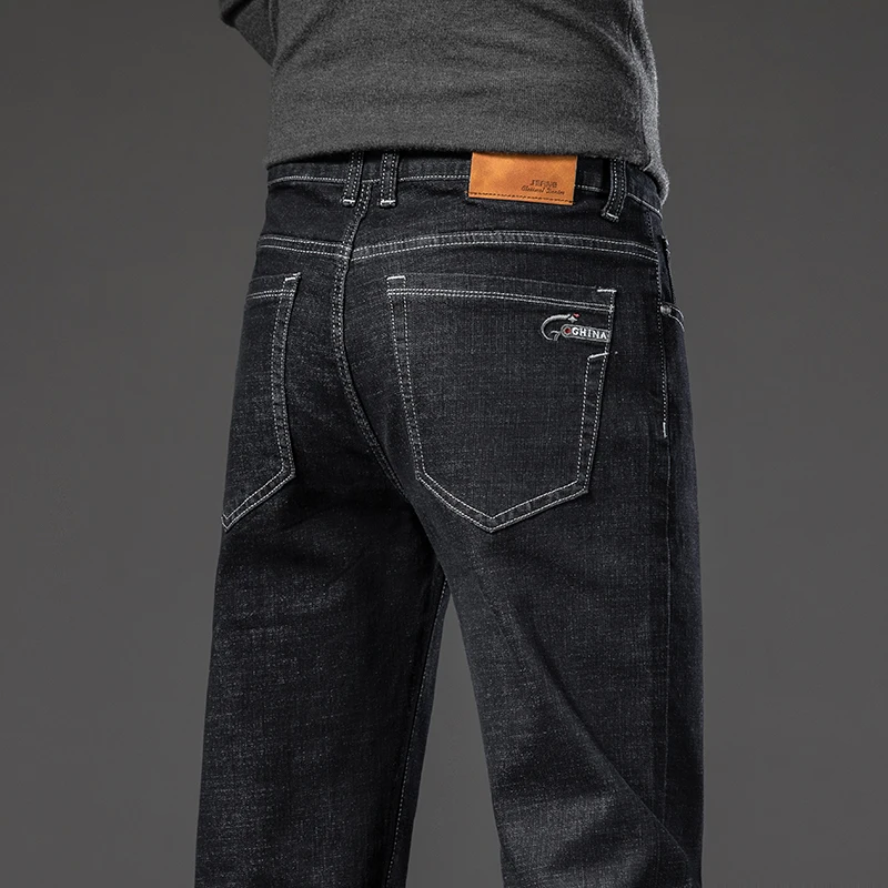 

2025 Spring Autumn New Men's Straight Black Blue Jeans Classic Style Business Stretch Denim Pants Casual Trousers