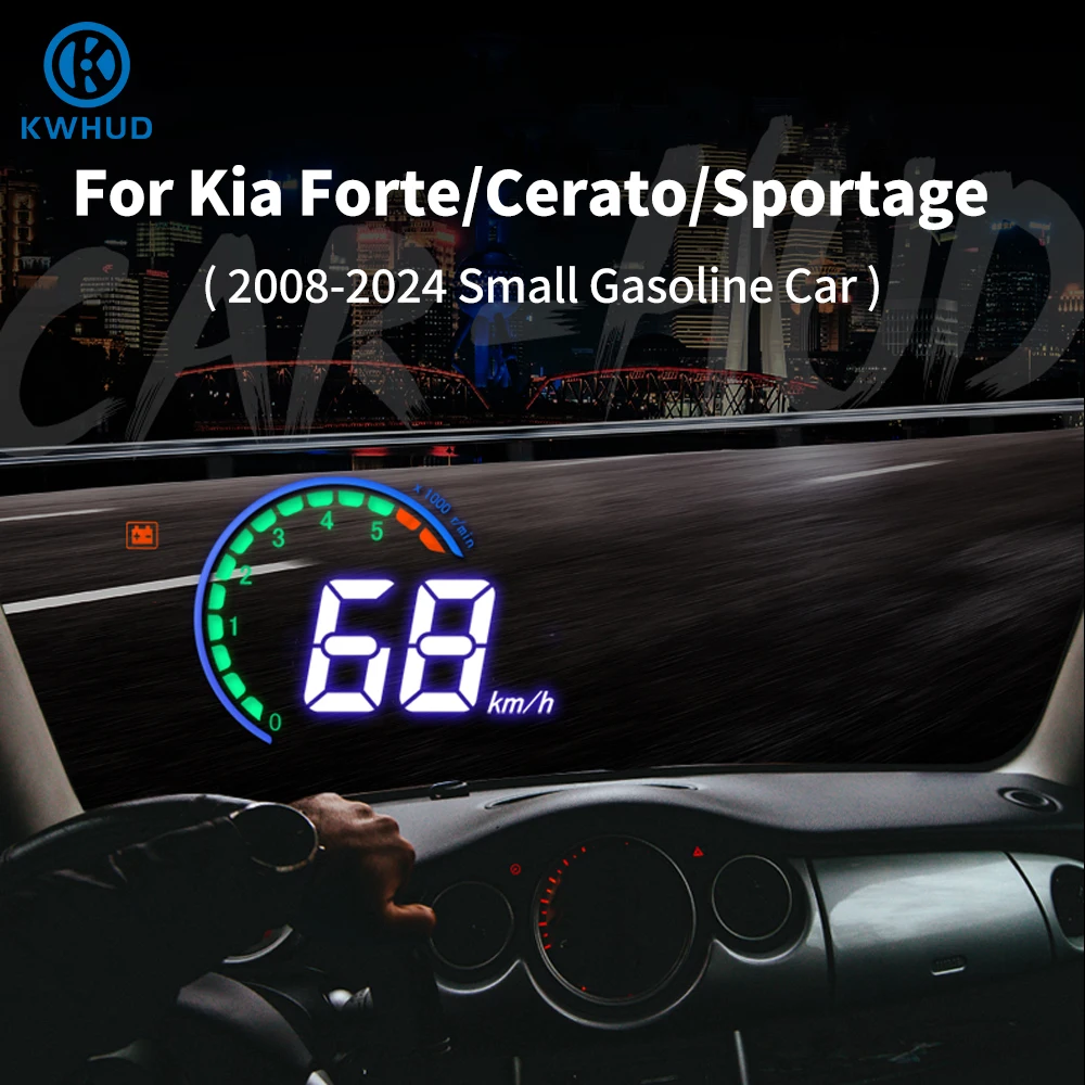 Car HUD OBD2 Head Up Display for Kia Forte/Cerato/Sportage/Picanto/Stinger/Soul Gasoline Car 2008-2024 Speedometer Voltage Meter