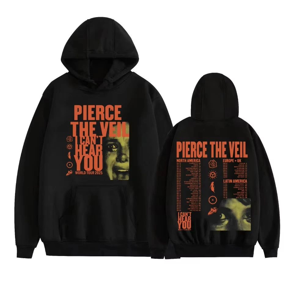 

Pierce The Veil I Can't Hear You Tour 2025 Толстовка с капюшоном для мужчин и женщин Harajuku Хип-хоп Рок Панк Толстовка Повседневная флисовая толстовка большого размера
