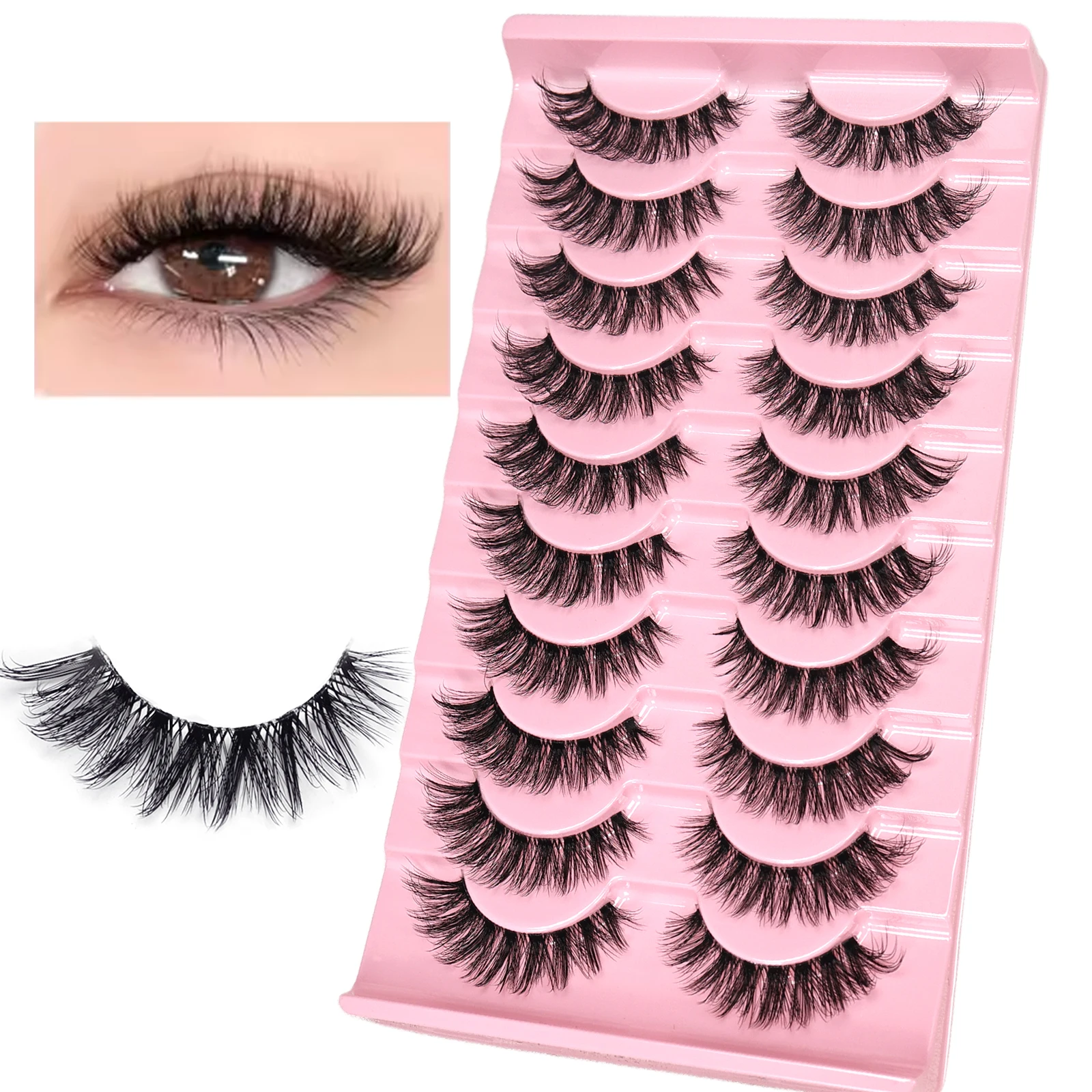 10 Paar 3D Flauschige Künstliche Wimpern D-Curl Voluminöse Wimpern Natürliche Weiche Wiederverwendbare Wimpernstreifen für Tägliches Tragen & Party-Make-up – Detail 1