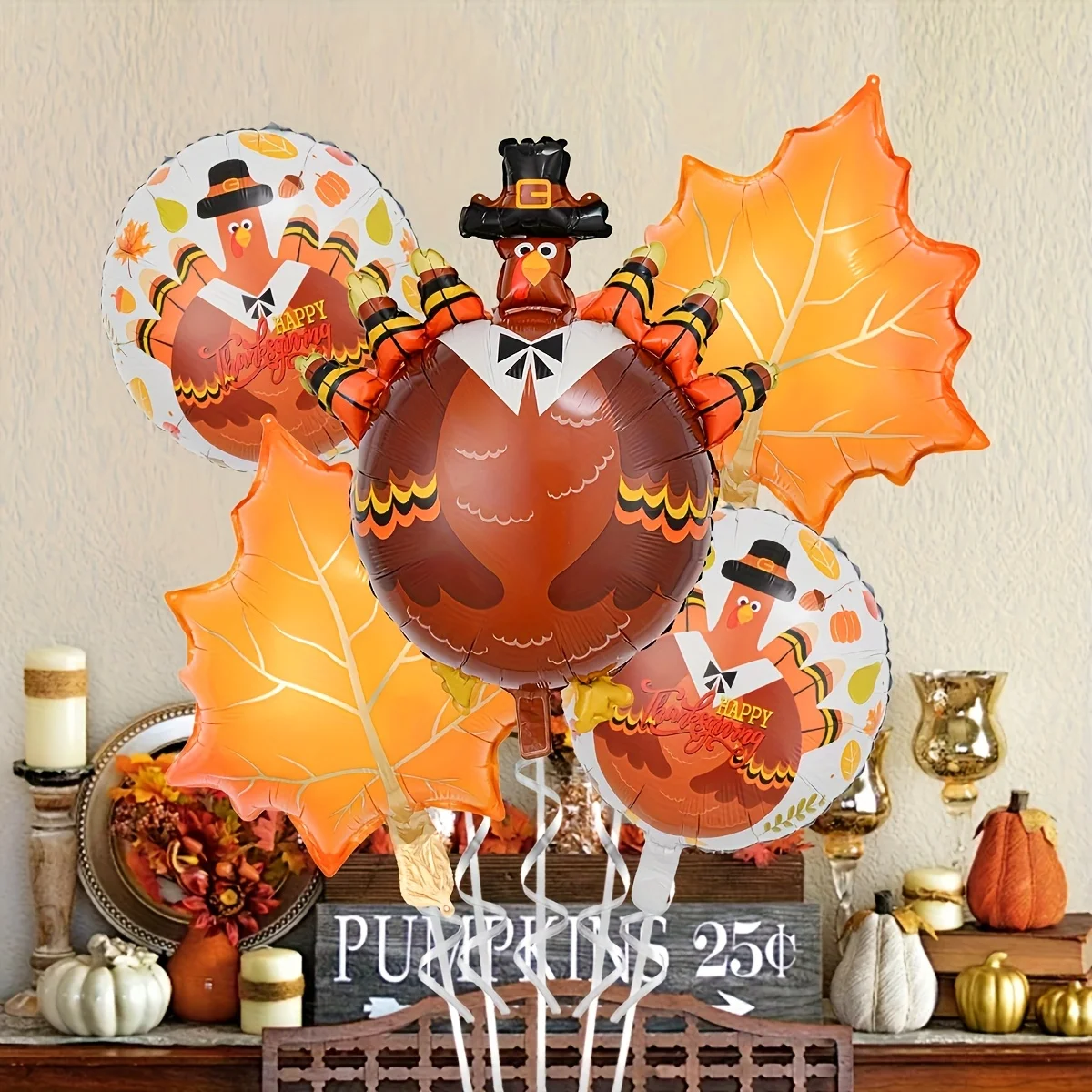 5 stücke Thanksgiving Türkei Ahornblatt Folienballon Set Herbst Blatt Form Party Dekorationen Home Party Dekoration Festliche Luftballons