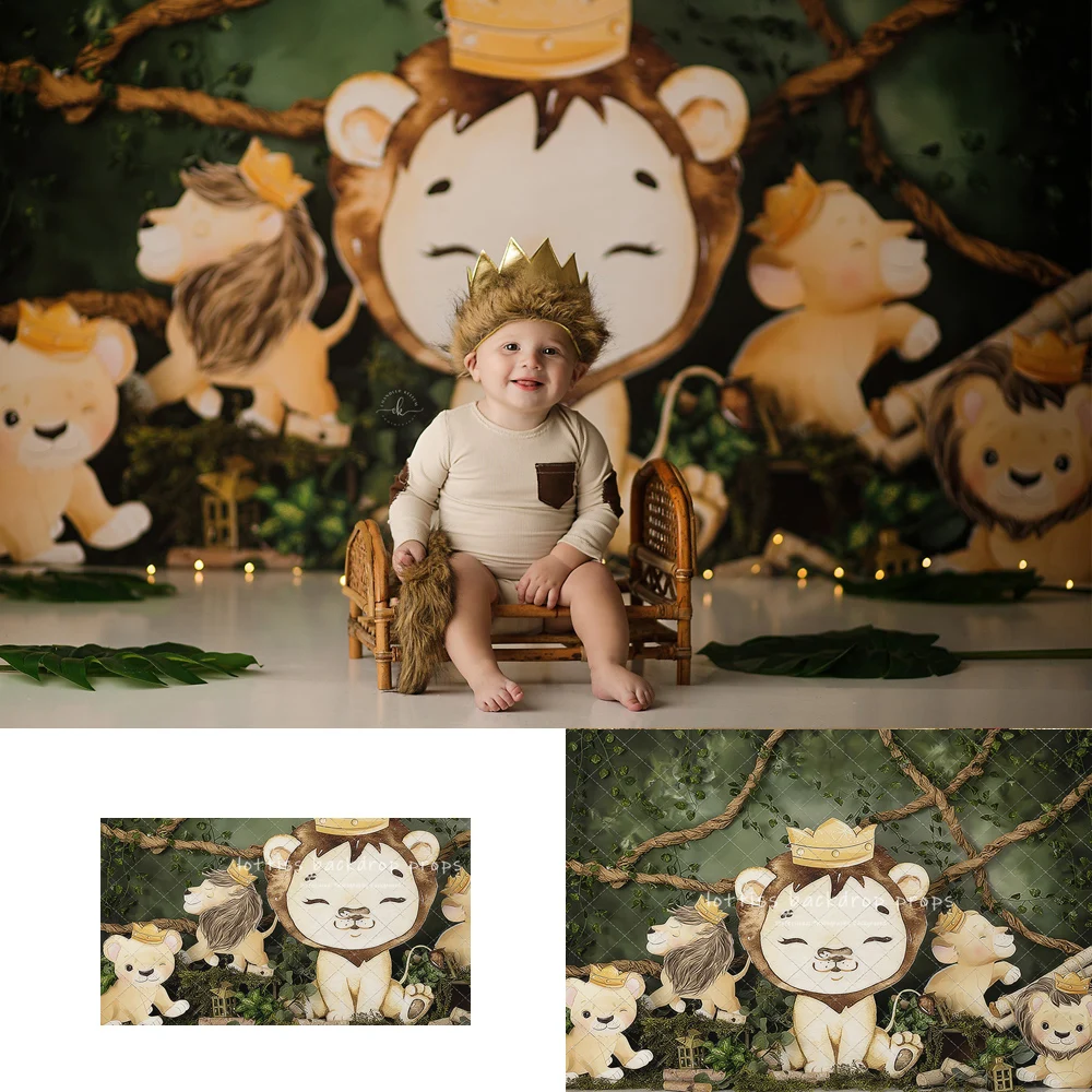 King of the Jungle Backdrops Kids Baby Birthday Cake Smash Photography Props Child Photocall Lion Forest Theme Backgrounds