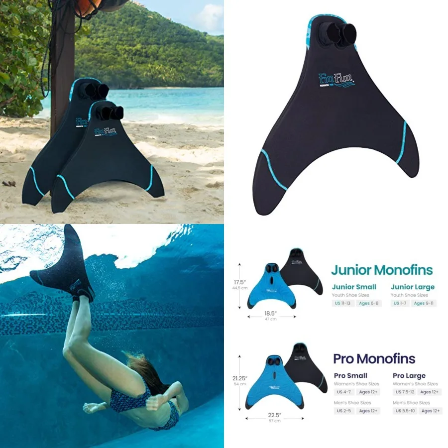

Fin Fun Mermaid Mofin, Swim Fin for and Adults Blue Trim Black, Junior - Ages 6-11