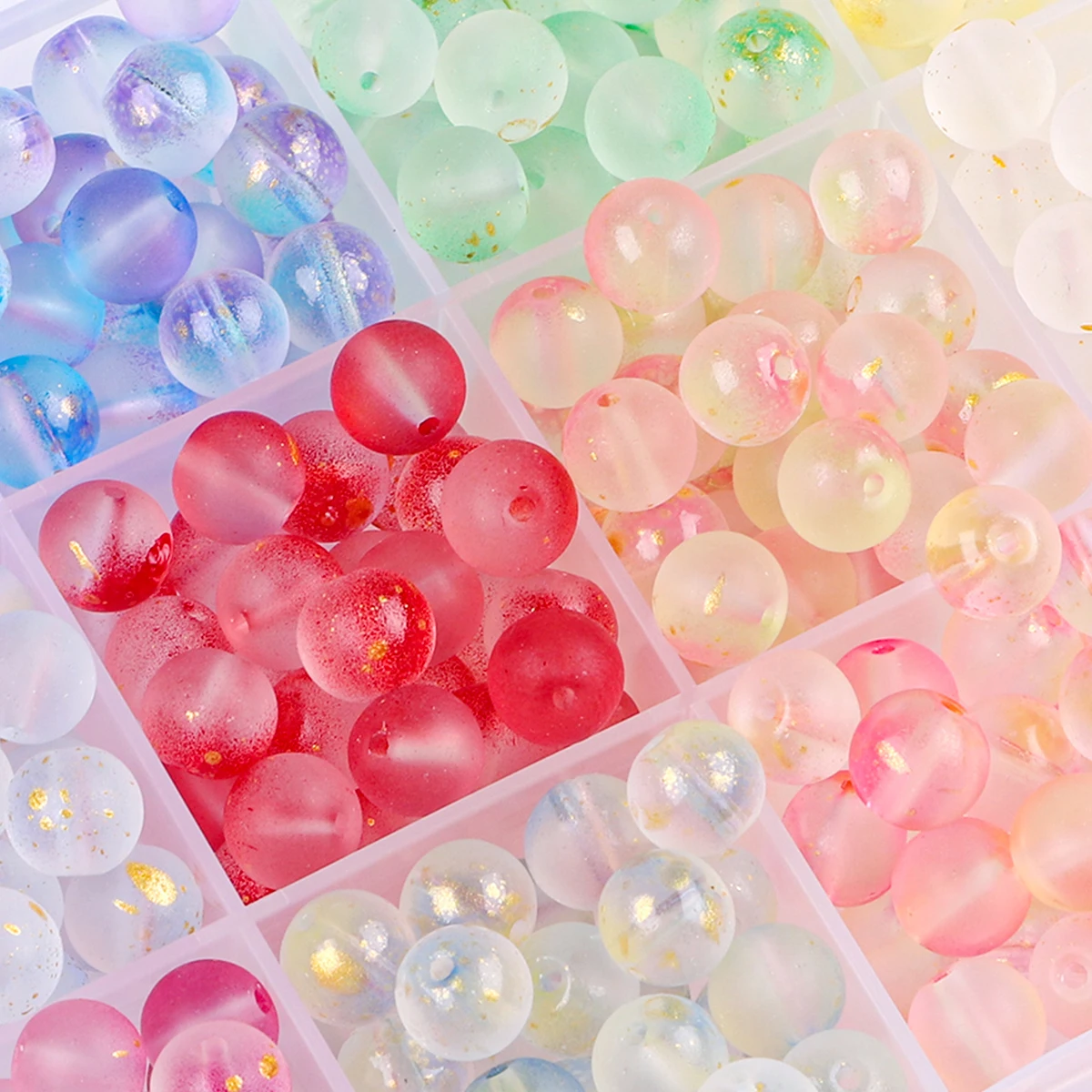 50pcs glass transparent frosted beads gradient dual color round bead handmade DIY bracelet necklace jewelry jewelry material