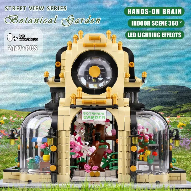 Parque botánico de lujo para jardín MOC 16019, modelo con vista de plantas, casa de cristal, bloques modulares, juguetes DIY, regalos de Navidad para niños