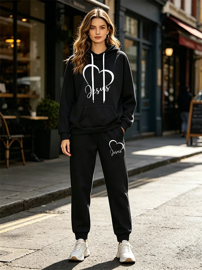 Daily Womens Tracksuit Casual Hooded Sweatshirt 2 Pcs Suit Outdoor Sports Clothes Outfits Autumn Winter Quality Woman Pants Sets