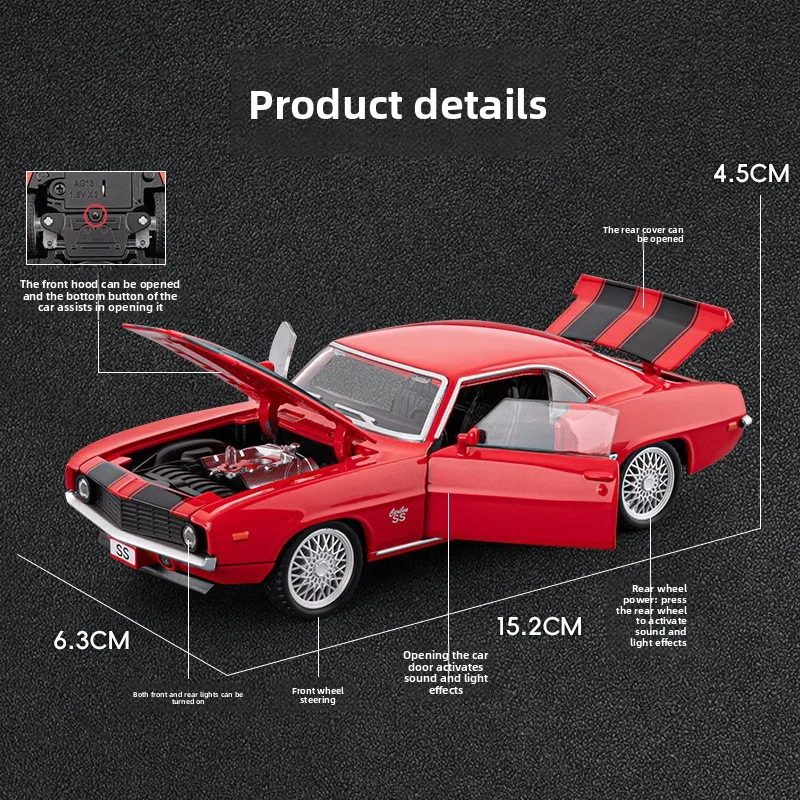 1:32 SS Supercar Alloy Car Model Sound and Light Pull Back Children's Toy Collectibles Birthday gift