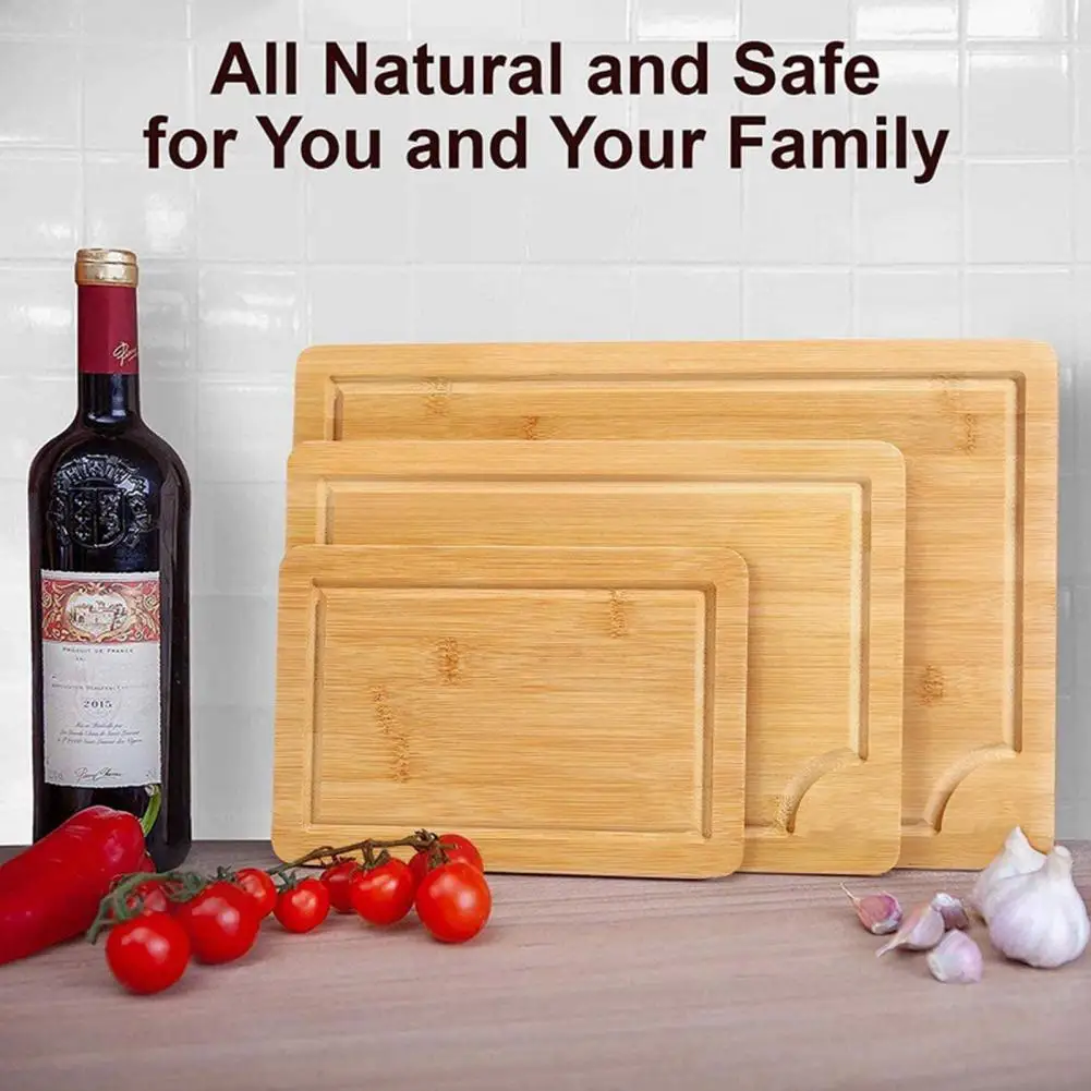 Wooden Cutting Boards for Kitchen 3pcs Bamboo Cutting Boards Set with Juice Grooves Multi-size Rectangular Wood Chopping Boards