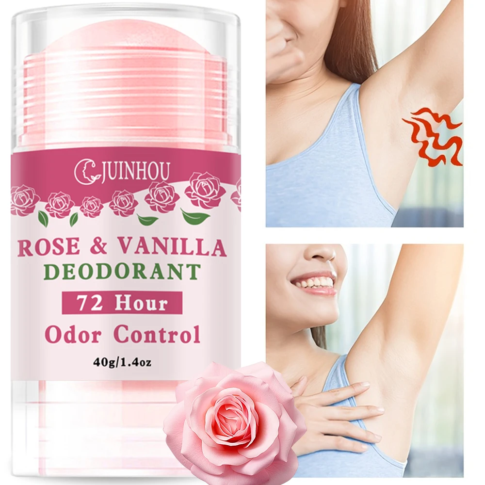 Juinhou rosa fragrância desodorante vara hidratante antitranspirante odor-livre durante todo o dia para mulheres masculino pequeno e portátil