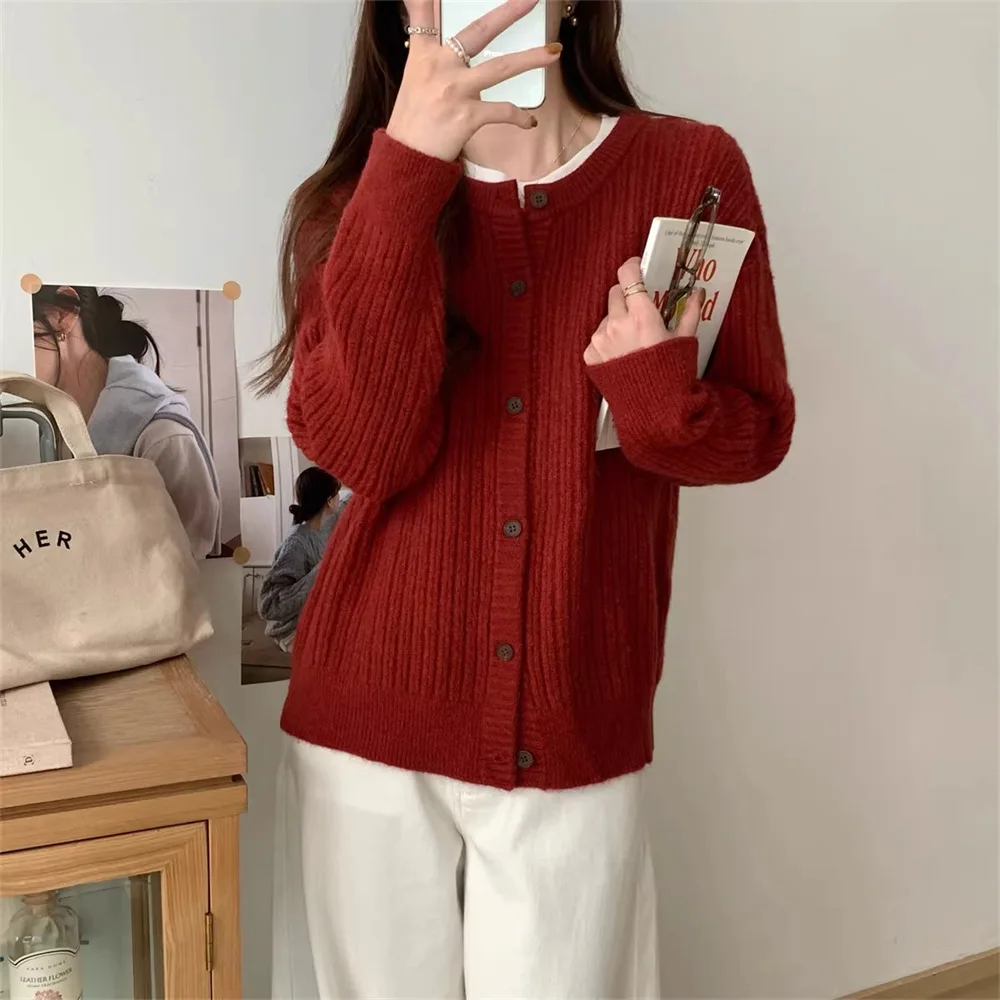 

New Autumn/Winter Fashion Casual Long Sleeve O-neck Knitting Single Breasted Solid Color Slim Fit Outerwear,4 Colors