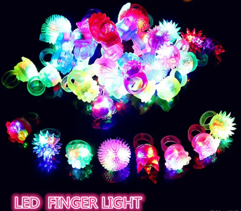 50pcs Light Up Rings Party Favors Led Jelly Bumpy Finger Ring Goodie Bag Stuffer Rewards Birthday Supply Treasure Box Prize