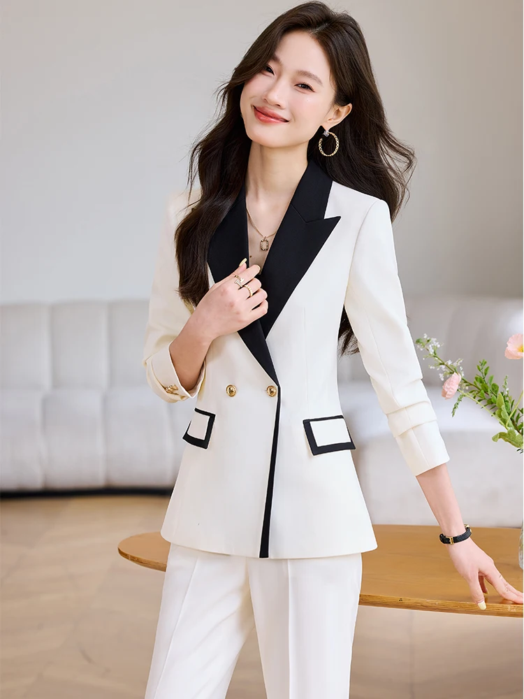 Модный женский брючный костюм, женский рабочий комплект из 2 предметов, хаки, бежевый, черный, женский формальный пиджак и брюки