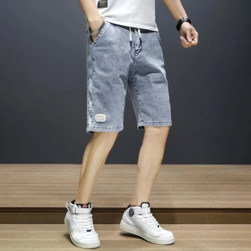 

Drawstring with Pockets Bermuda Baggy Half Loose Men's Short Jeans Pants Wide Long Male Denim Shorts Vintage Korean Fashion Y2k