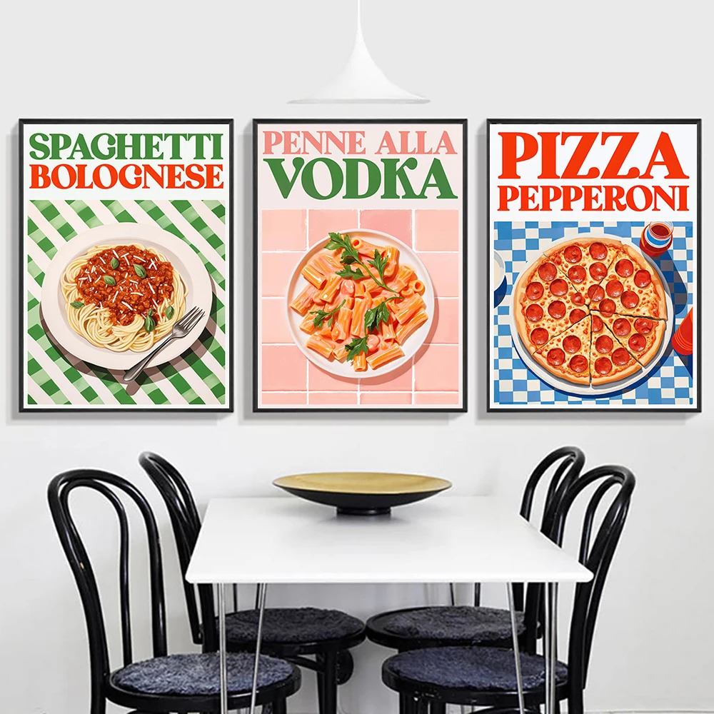 

Color Food Art Poster Pizza Pepperoni Spaghetti Bolognese Wall Prints Breakfast Club Kitchen Pictures for Cafe Home Decoration