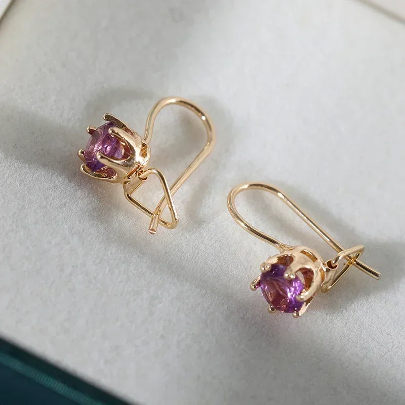 Nuevos pendientes de moda para mujer chapados en oro Natural púrpura Cubic Zirconia cuelga el pendiente Vintage fiesta regalos de boda joyería