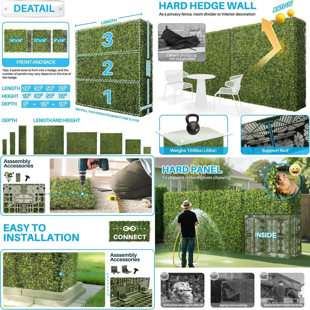 

54 W x 54 H x 12 D Green Artificial Hedge Panels - Outdoor Privacy Screen, Garden Decor