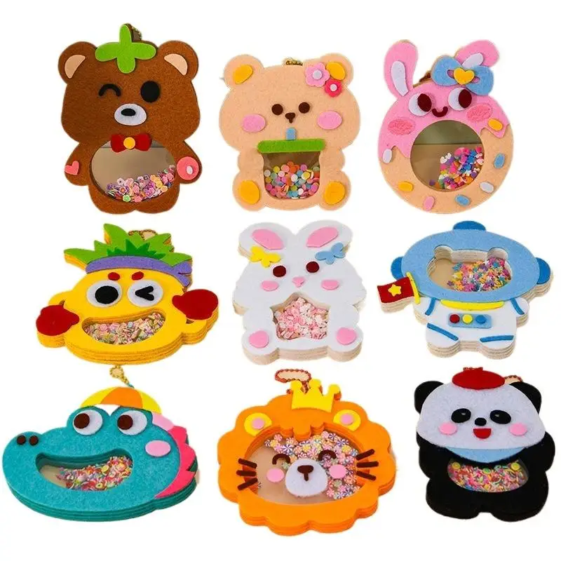 1 Set Shaker Puzzle Toys Cartoon Non Woven Shake Pendant DIY Material Kits For Kids Easy To Paste Accessories Handmade Crafts
