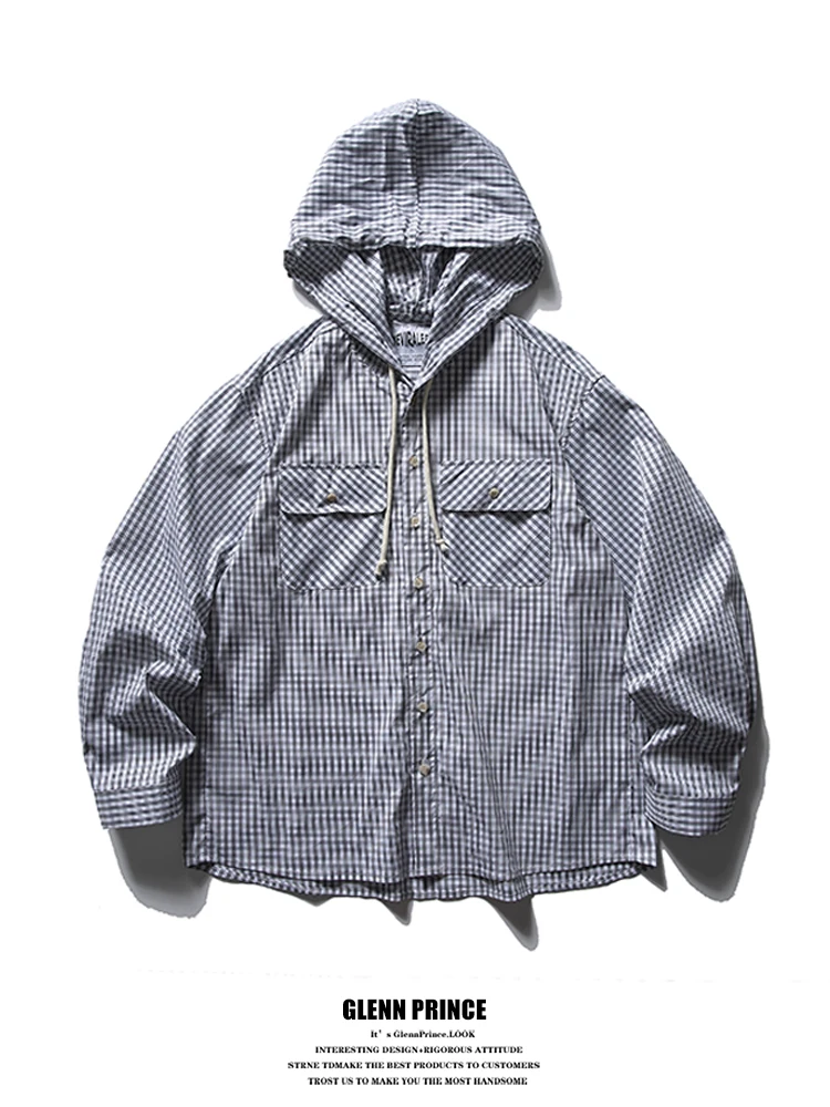 

GPstudio Американский модный бренд: мужская рубашка с капюшоном и длинным рукавом в клетку, ранняя весна, стиль INS, Haome Cheered, J...