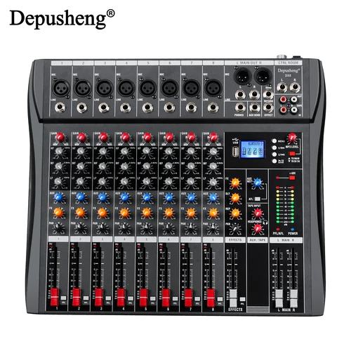 Imagen 2 del producto Mezclador de Audio profesional Depusheng DX8, consola de placa de sonido de 8 canales con Bluetooth, USB, entrada de grabación de PC, alimentación de 48V
