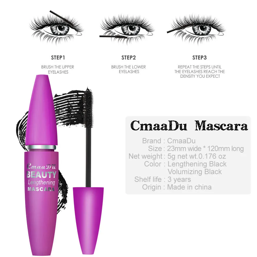 CmaaDU Mascara giallo e viola Mascara in fibra di seta Allungamento Ispessimento Impermeabile Mascara anti-truciante per tutto il giorno Singolo
