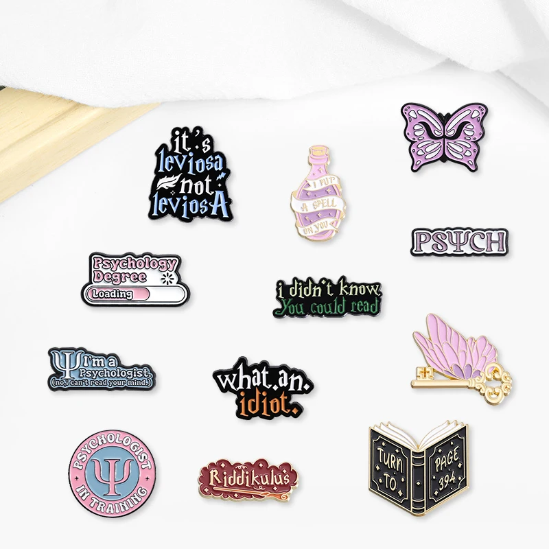 

Fashionable Geometric Brooch English Book Oil Drop-Shaped Lapel Pin Creative Jewelry Accessory for Denim Bags