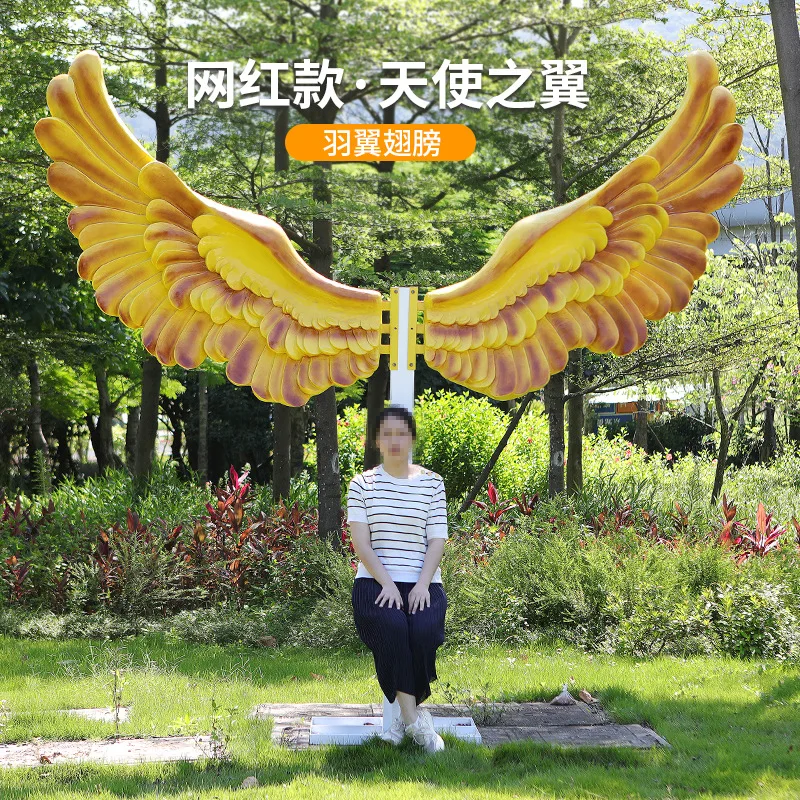 Internet celebrity clock in outdoor fiberglass angel wings sculpture garden scenic park photography decoration handicraft