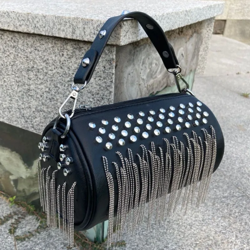 

Mini Tassel Rivet Handbag 2025 Fashion Shoulder Bags for Women Crossbody Bag Female Travel Handbags Summer Phone Bag Bucket Bag