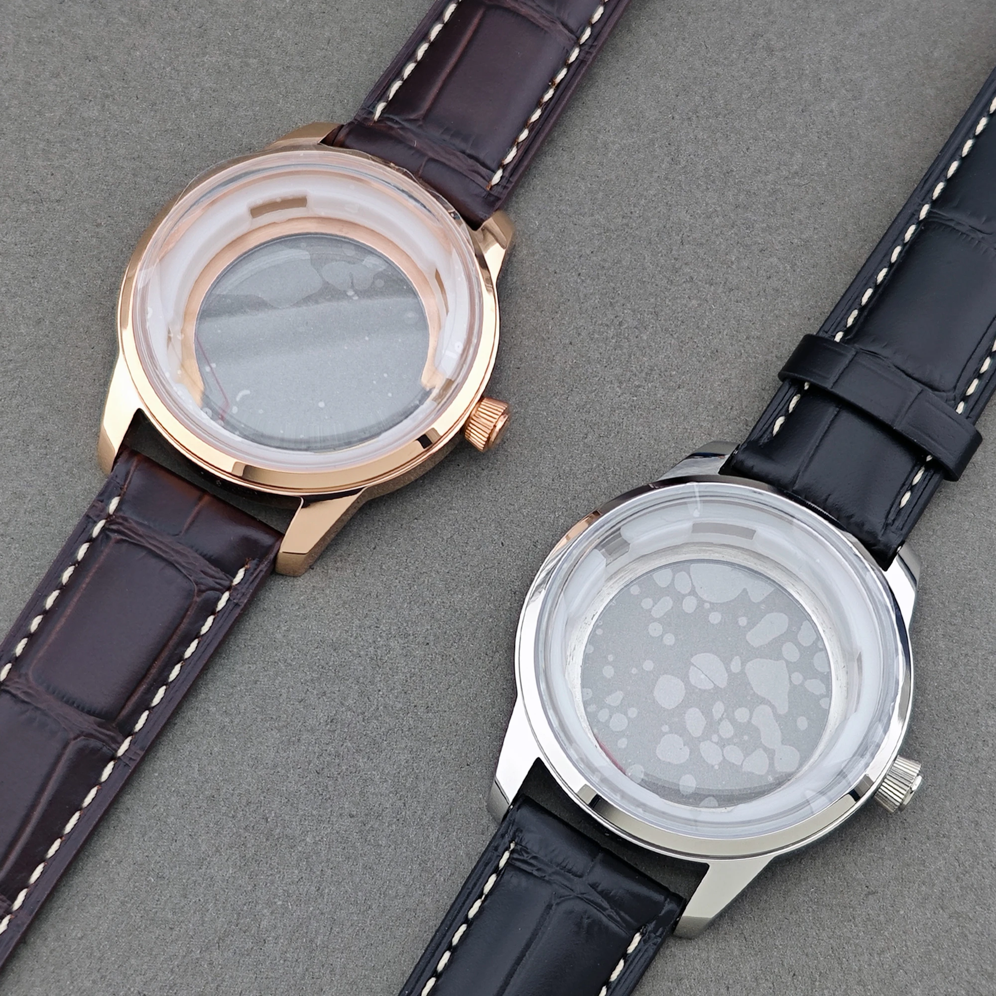 40mm Cocktail Watch Case Fit for NH38 NH35 Automatic Movement Arch Glass Transparent Backcover Steel Silver Case Suit 35mm Dial