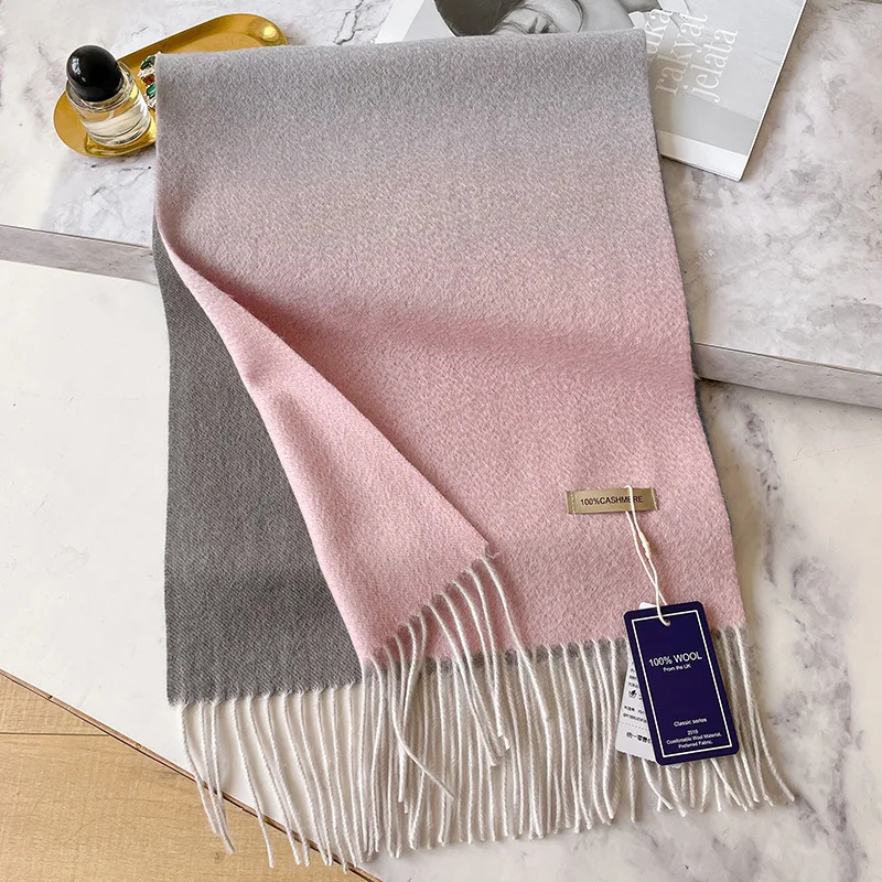 100% Cashmere Winter Design Pashmina Wool Scarf for Women Warm Thick Shawls and Wraps Female Bufanda Echarpe Tassel Muffler