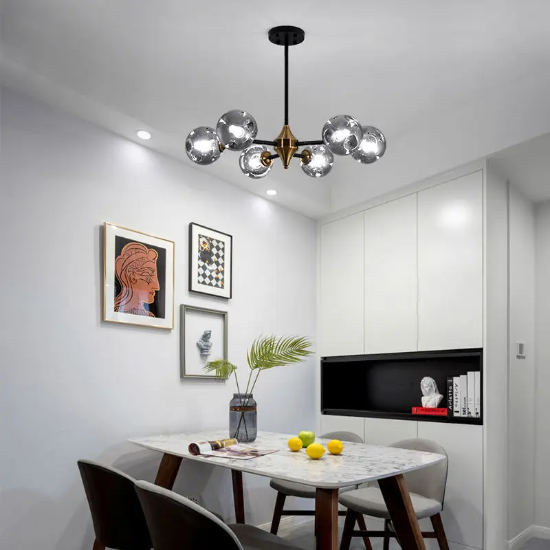 Nordic Glass Ball LED Chandeliers for Dining Room Kitchen Restaurant Hanging Pendant Lighting Home Indoor Decor Ceiling Lamps