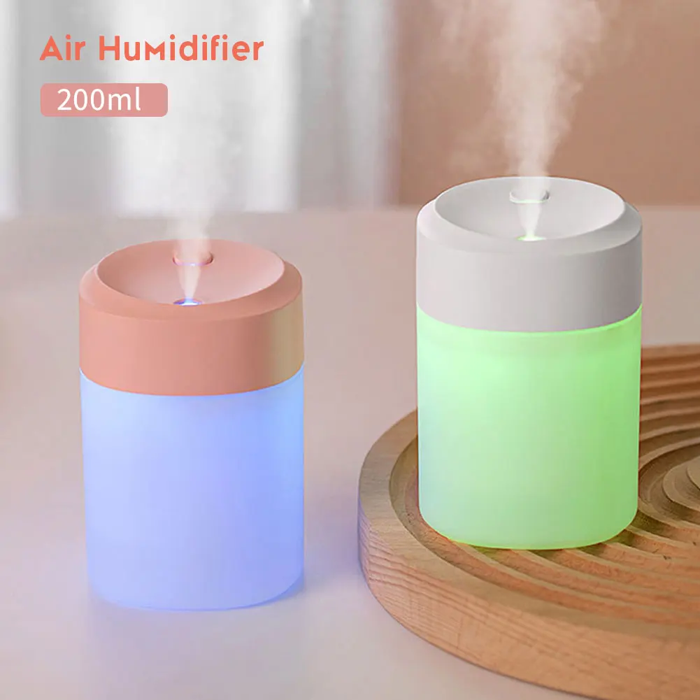 Mini humidificador de aire con luz nocturna, difusor de aceite esencial, fabricante de niebla USB, ambientador de coche para dormitorio y oficina, 200ml