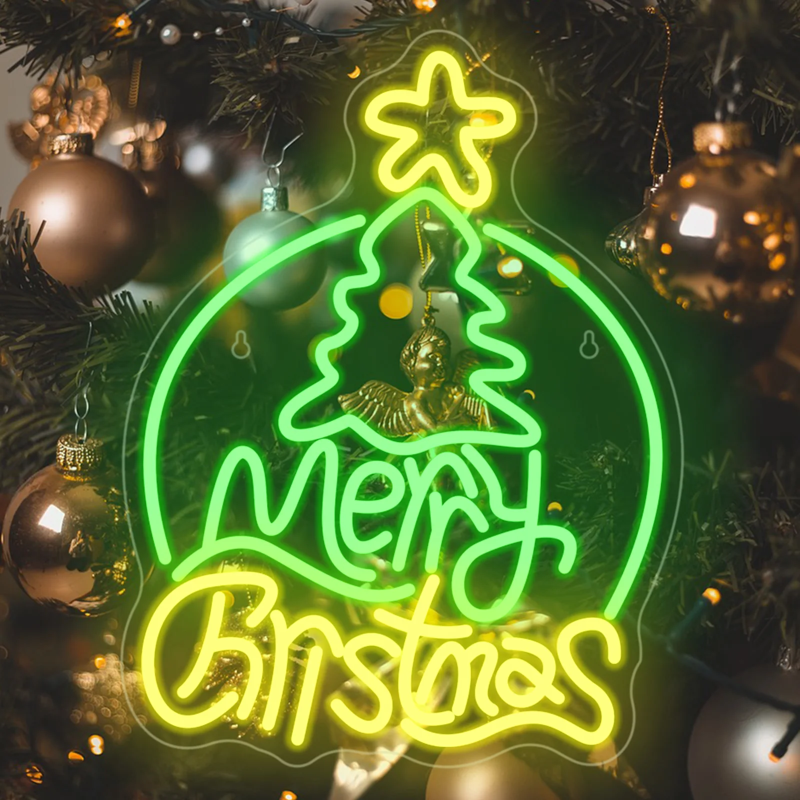 Merry Christmas Neon Sign Christmas Tree Design For Wall Decor Room Decoration For Bedroom Bar Club Xmas Party Dimmable Lamp