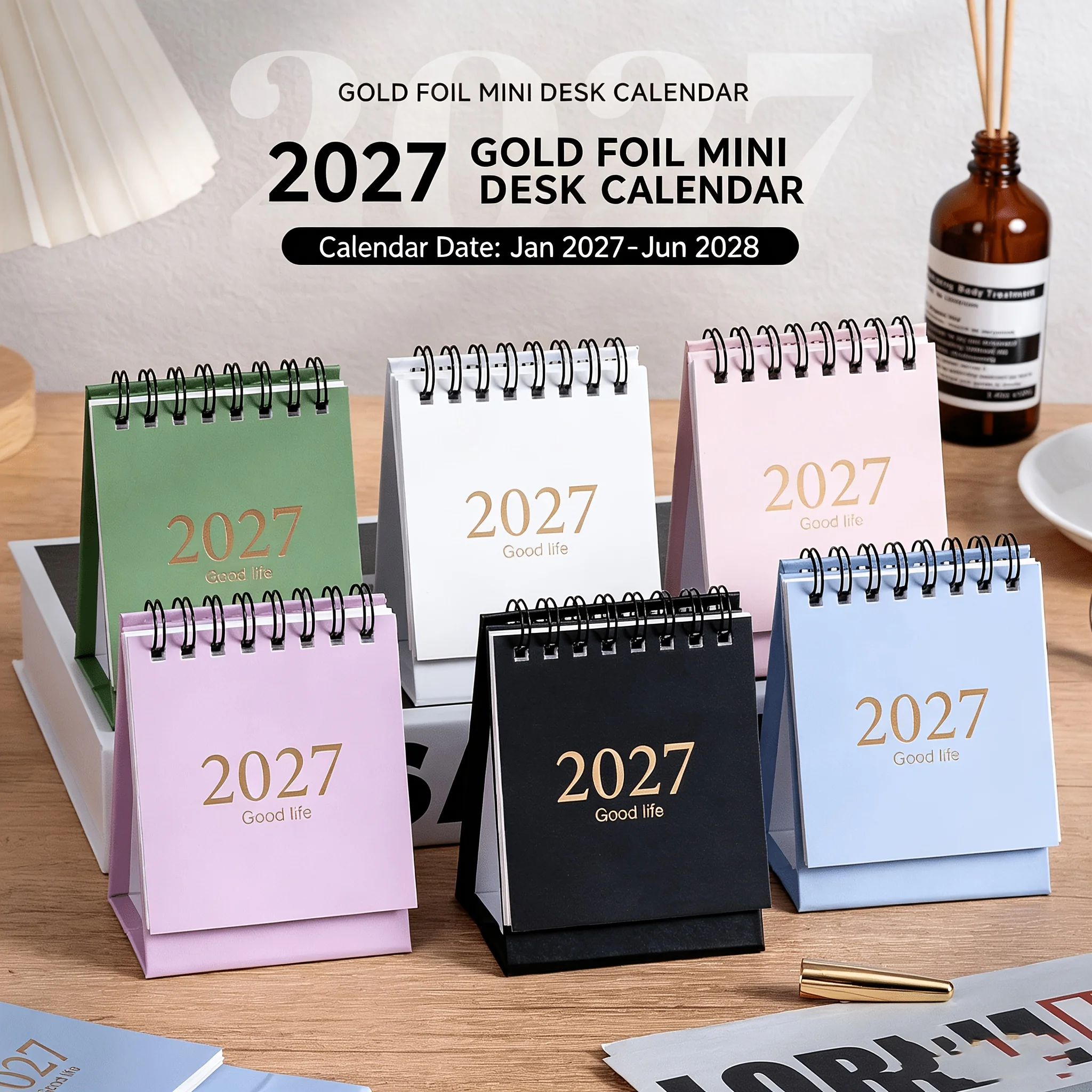 Mini desktop desk calendar 2027-2028 simple hot stamping small calendar student office note plan this holiday gift