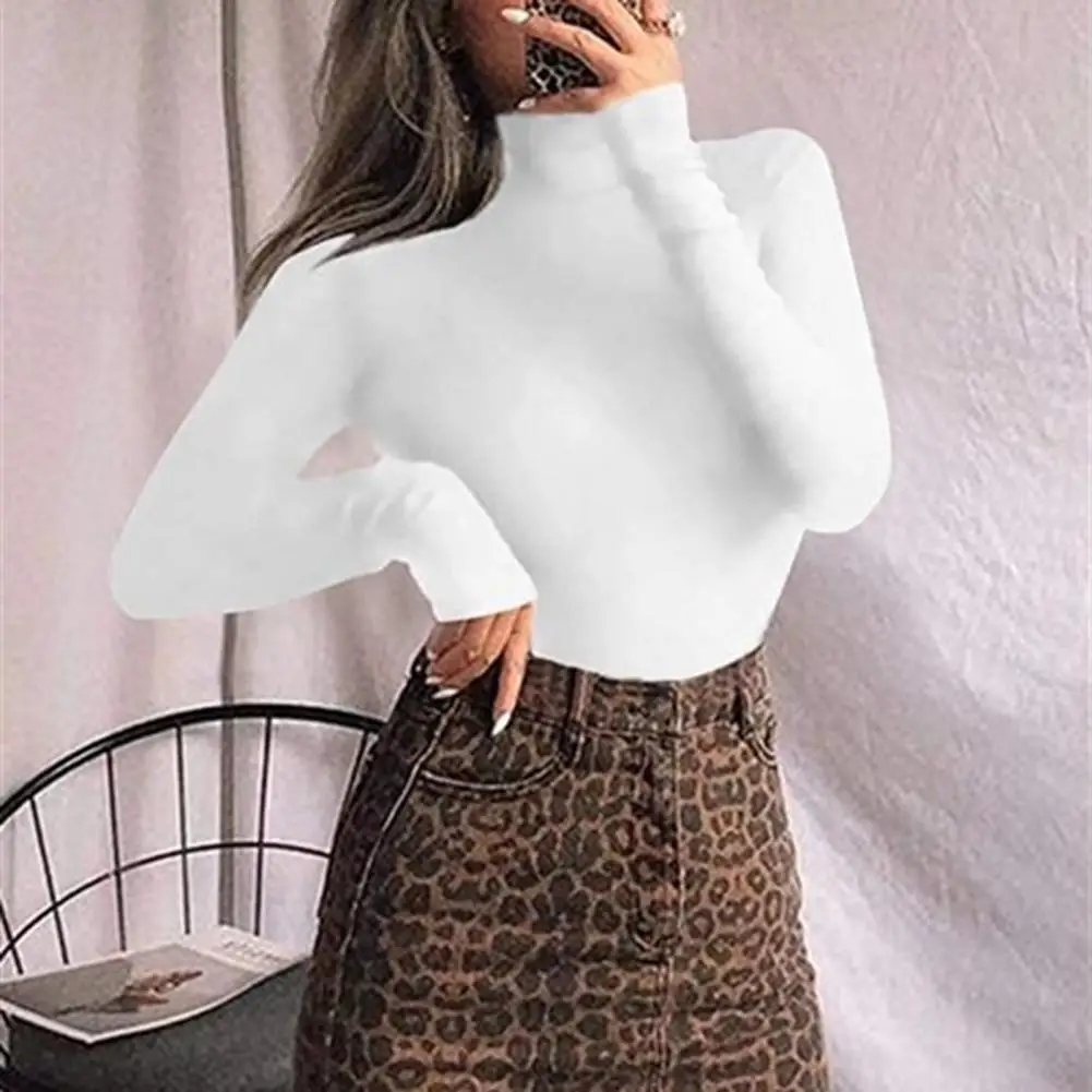 Bodysuit wanita bergaris macan tutul Lengan Panjang bintang berujung lima Super lembut seksi Skinny Turtleneck membentuk Bodysuit pakaian jalanan