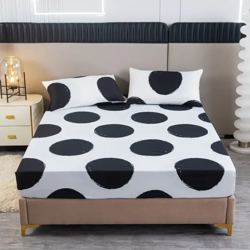 Black Dots Deep Pocket Fitted Sheet Set Elastic Strap Bedding for Kids Adults Home Textile Mattress Cover Bedclothes Pillowcase