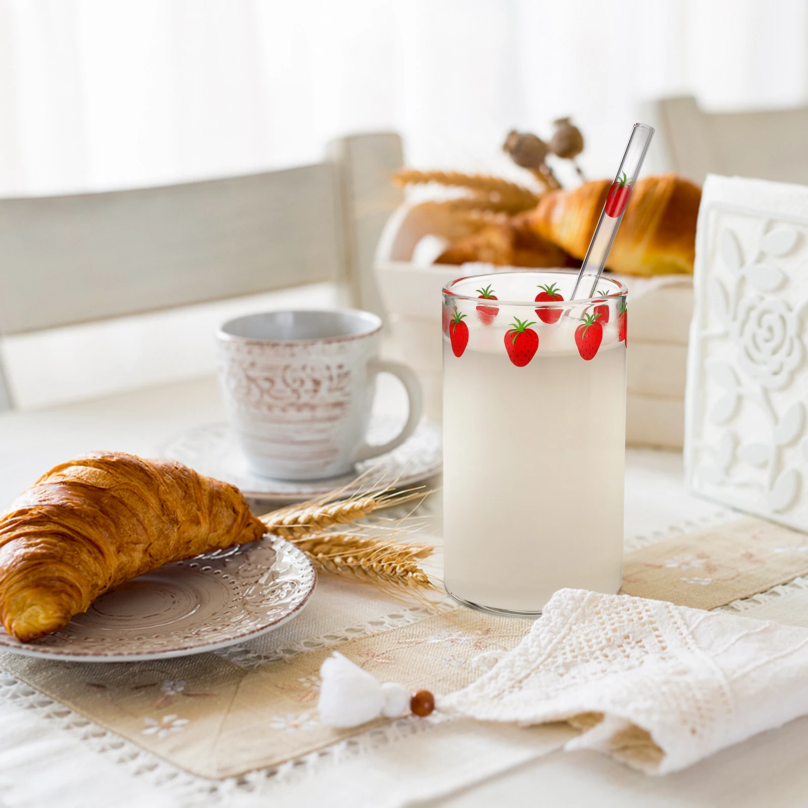 

2 комплекта, стеклянные чашки для молока с клубничным принтом, прозрачные соломенные бутылки, контейнер для хранения сока и воды для домашнего офиса