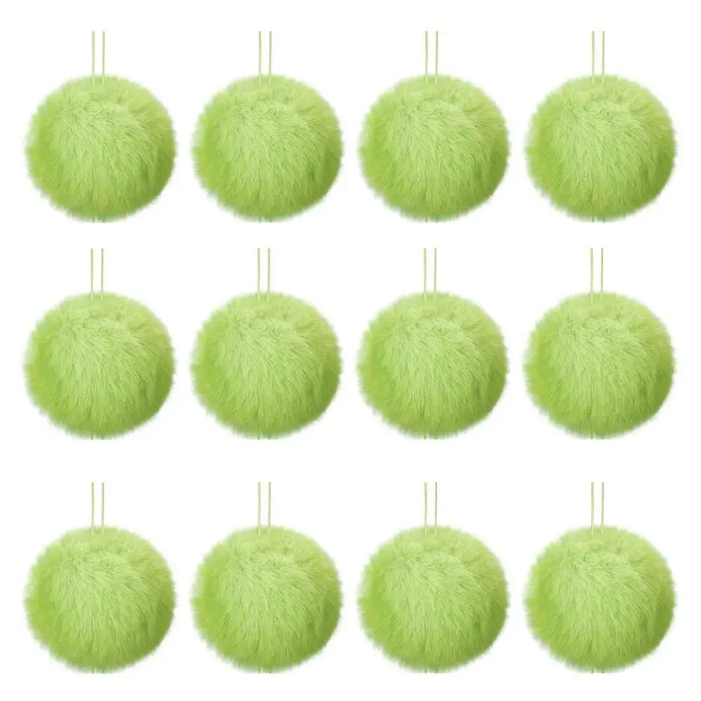 12PCs/Box Lime Green Furry Christmas Balls Ornament Furry Plush Elf Ornaments For Xmas Tree Hanging Decoration Soft Pom Pom Ball