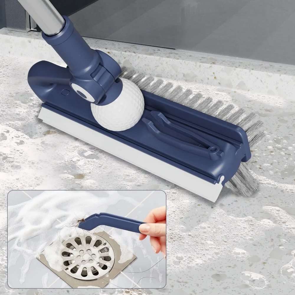 

Handheld Floor Cleaning Brush Adjustable Detachable Head Telescopic Pole Brush Deep Cleaning Double-Layer Stainless Steel Brush