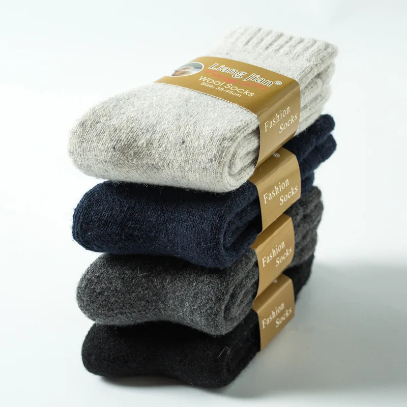 Men's Socks Solid Color Simple Versatile Mid Tube Socks Harajuku Winter Soft Comfortable High-quality Wool Thickened Plush Socks