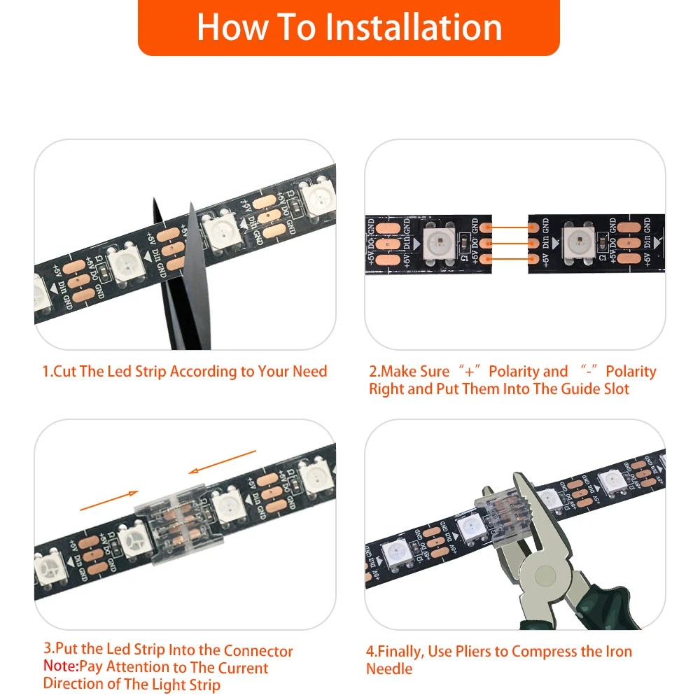 WS2812B WS2811 SK6812 Transparent Solderless Cover LED Connector 10mm Width PCB For SMD Led Strip Light