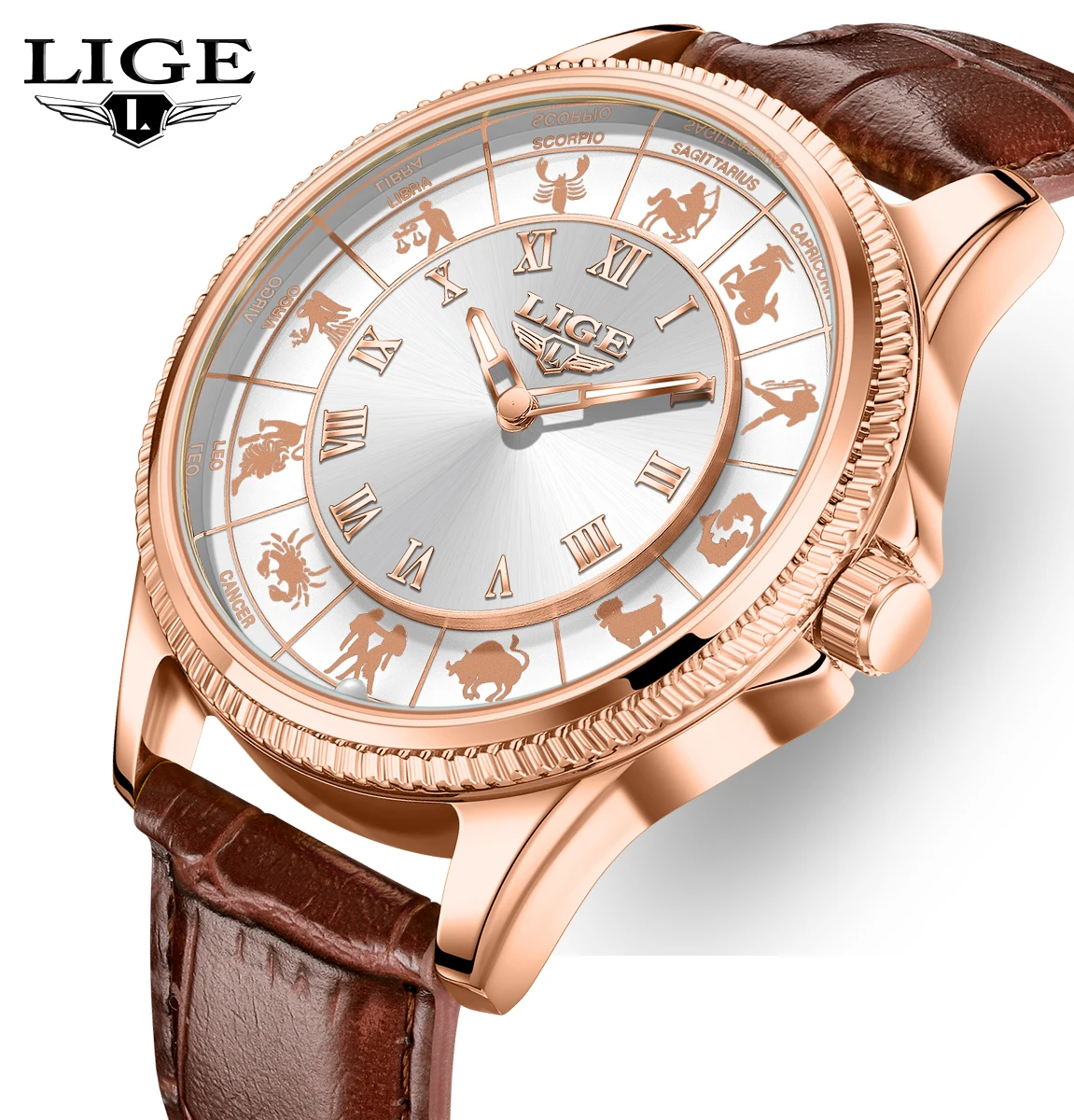 LIGE new men's watch features clock luminous luxury waterproof fashion 12 constellations quartz mens wristwatch reloj hommes+BOX