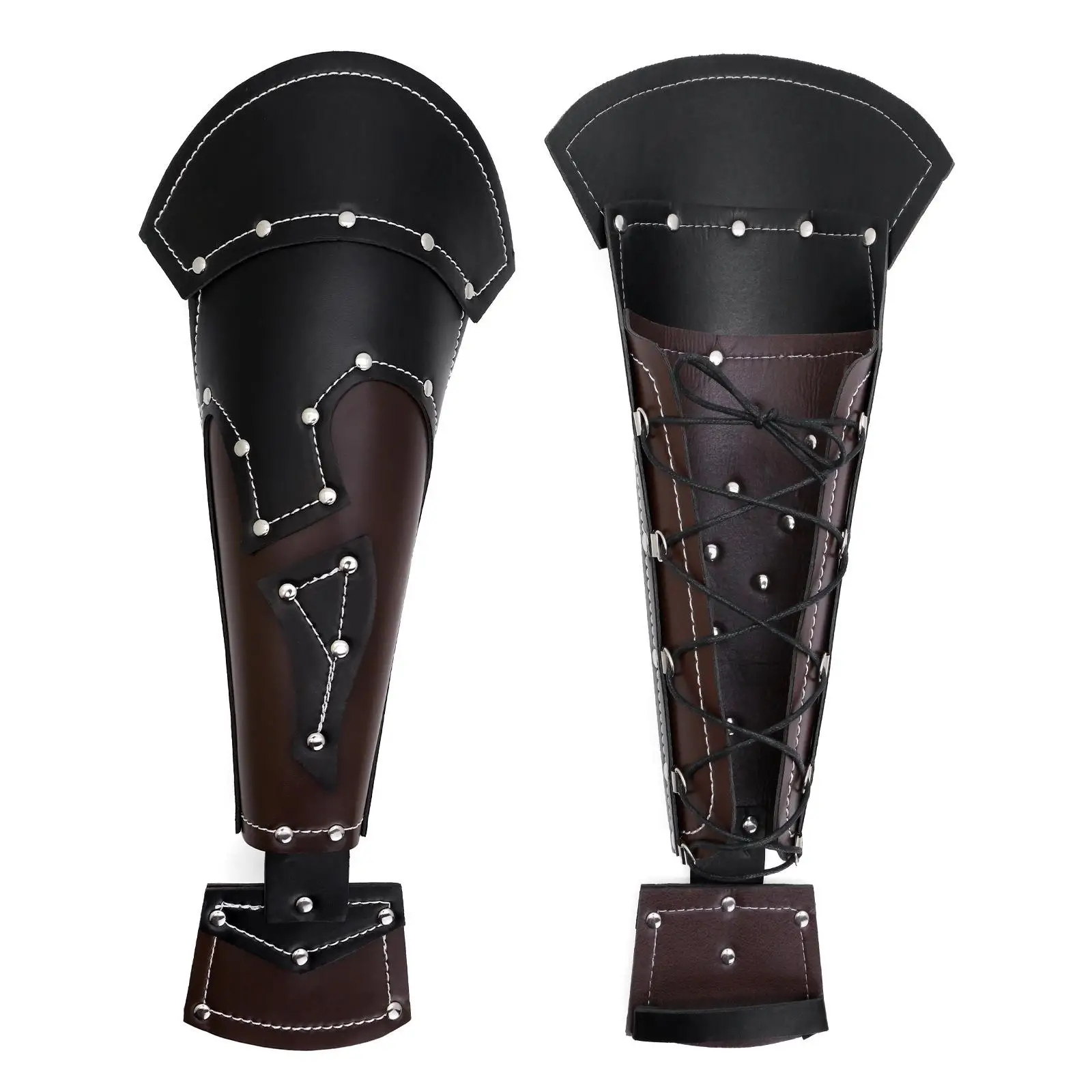PU Leather Medieval Bracer Forearm Armor for LARP Fantasy Character Costume Metal Rivet Detail